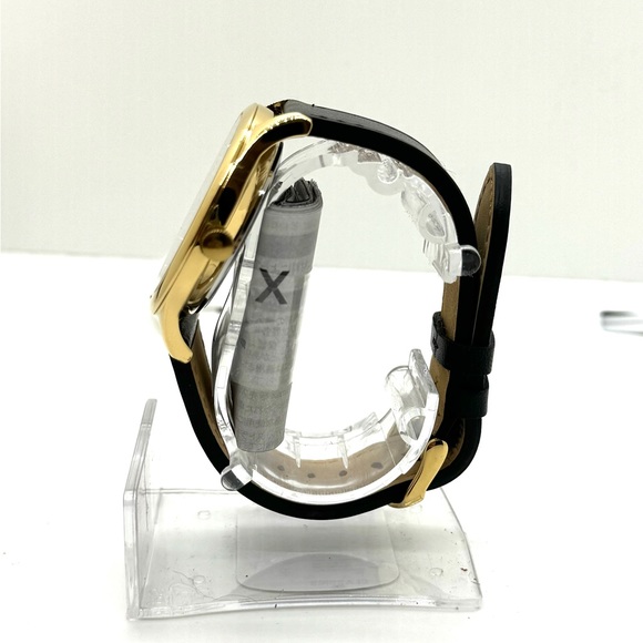 NEW TIMEX MENS GOLD LARGE 40 MM EASY READER ROUND WATCH ON BLACK LEATHER STRAP - Picture 3 of 6